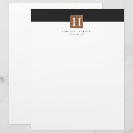 Zwart | Goud monogram met gespleten middenplaat Persoonlijk Briefhoofd (Voorkant / Achterkant)