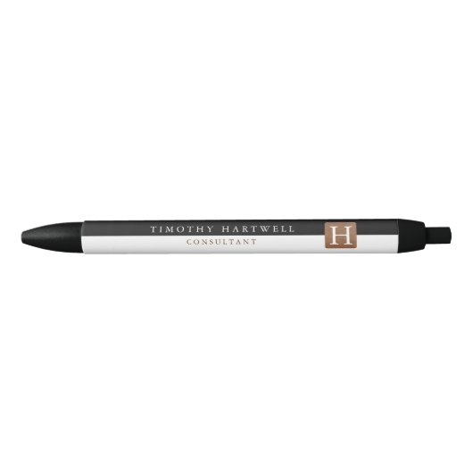 Zwart | Goud monogram met gespleten middenplaat Zwarte Inkt Pen (Voorkant)