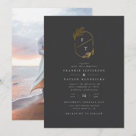 Zwart-goud monogram | Minimalistische trouwfoto Kaart