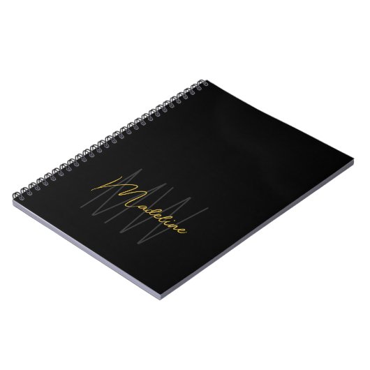 Zwart Goud Monogram Modern Chic Notitieboek (Linkerzijde)