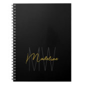 Zwart Goud Monogram Modern Chic Notitieboek (Voorkant)