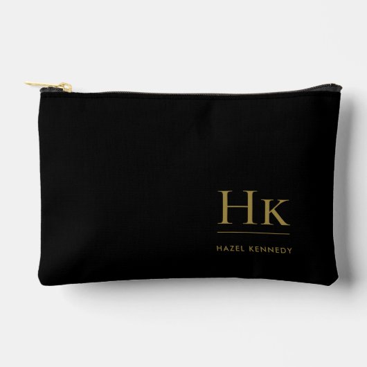 Zwart Goud Monogram Modern Minimalistisch Elegant Etui (Voorkant)