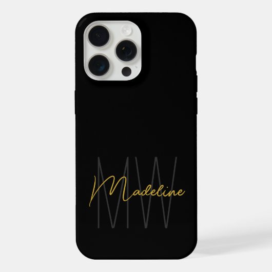 Zwart Goud Monogram Moderne Chic iPhone Hoesje (Achterkant)