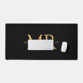 Zwart Goud Monogram Naam Initialen Kantoor Bureaumat (Keyboard & Muis)