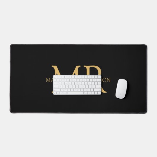 Zwart Goud Monogram Naam Initialen Kantoor Bureaumat (Keyboard & Muis)