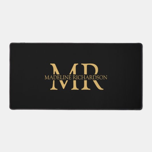 Zwart Goud Monogram Naam Initialen Kantoor Bureaumat (Voorkant)