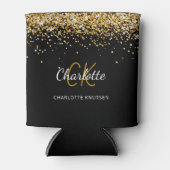 Zwart goud monogram naam verjaardag blikjeskoeler (Voorkant)