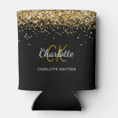 Zwart goud monogram naam verjaardag blikjeskoeler (Achterkant)