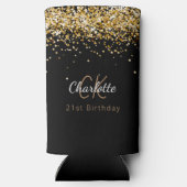 Zwart goud monogram naam verjaardag seltzer blikjeskoeler (Achterkant)