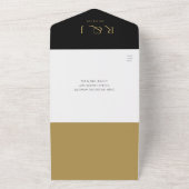 Zwart Goud Monogram QR Code Trouwdatum All In One Uitnodiging (Buitenkant)