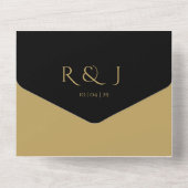 Zwart Goud Monogram QR Code Trouwdatum All In One Uitnodiging (Achterkant)