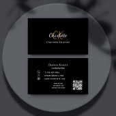 Zwart goud monogram QR code Visitekaartje