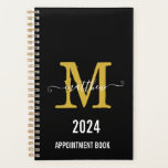 Zwart & Goud Monogram Script Afsprakenboek Planner<br><div class="desc">Aangepaste Elegant Zwart en Goud Monogram Script Afspraak Boek Planner</div>