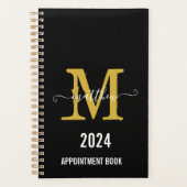 Zwart & Goud Monogram Script Afsprakenboek Planner (Voorkant)