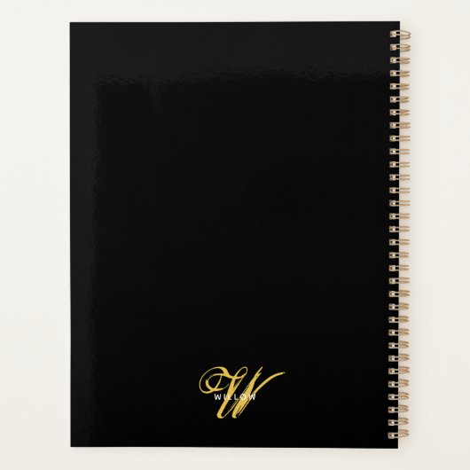 Zwart Goud Monogram  Script Calendar Planner (Achterkant)