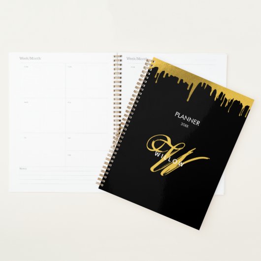Zwart Goud Monogram  Script Kalender Planner (Display)