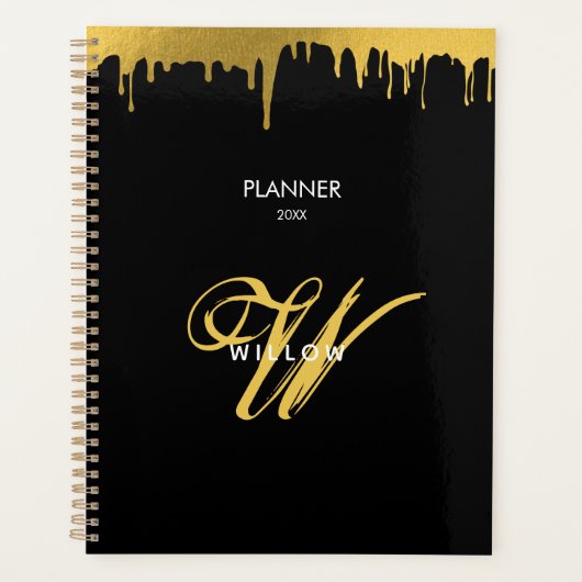 Zwart Goud Monogram  Script Kalender Planner (Voorkant)
