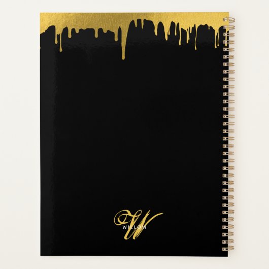 Zwart Goud Monogram  Script Kalender Planner (Achterkant)