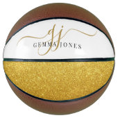 Zwart Goud Monogram Script Naam Basketbal (Voorkant)