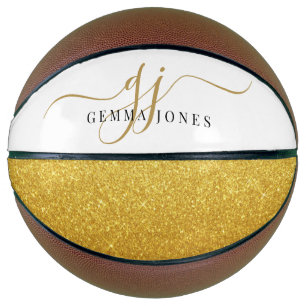 Zwart Goud Monogram Script Naam Basketbal
