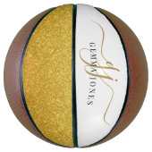 Zwart Goud Monogram Script Naam Basketbal (Verticaal)