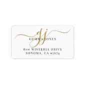 Zwart Goud Monogram Script Naam Retouradres Etiket (Voorkant)