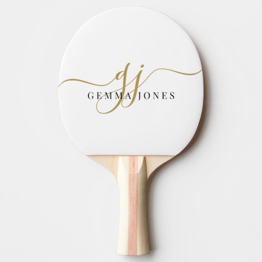 Zwart Goud Monogram Script Naam Tafeltennisbatje (Voorkant)