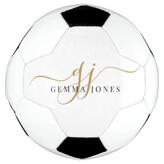 Zwart Goud Monogram Script Naam Voetbal (Voorkant)