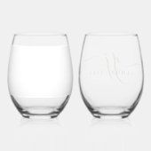 Zwart Goud Monogram Script Naam Wijnglas Zonder Voet (Achterkant)