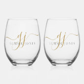 Zwart Goud Monogram Script Naam Wijnglas Zonder Voet (Voorkant)