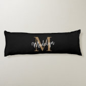 Zwart Goud Monogram Script Pasgetrouwd Jubileum Lichaamskussen (Achterkant)