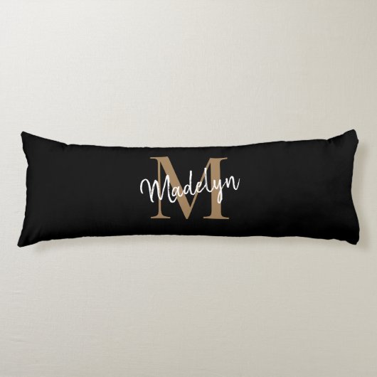 Zwart Goud Monogram Script Pasgetrouwd Jubileum Lichaamskussen (Voorkant)