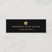 Zwart & Goud Monogram Slanke Notaris Business Mini Visitekaartje (Voorkant)
