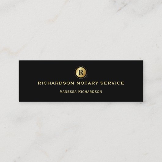 Zwart & Goud Monogram Slanke Notaris Business Mini Visitekaartje (Voorkant)