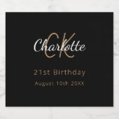 Zwart goud monogram verjaardagsfeestje sparkling wijnetiket (Enkel label)