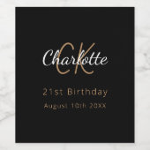 Zwart goud monogram verjaardagsfeestje wijn etiket (Enkel label)