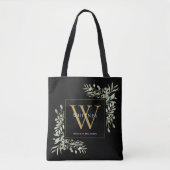 Zwart Goud Monogram Waterverf groen bladeren Tot Tote Bag (Voorkant)