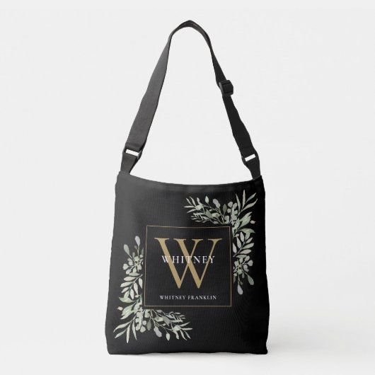 Zwart Goud Monogram Waterverf Groenery Crossbody Tas (Voorkant)