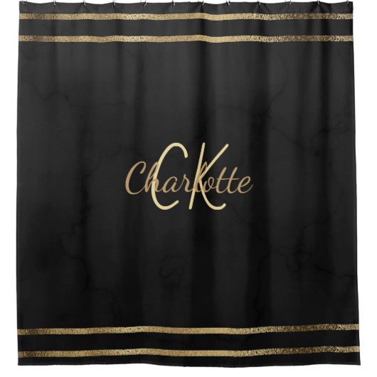 Zwart goud monogrammed douchegordijn (Voorkant)