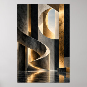 Zwart Goud Monumentale Geometrische Architectuur W Poster