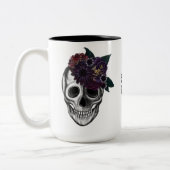 Zwart & Goud Moody Bloemen Halloween Schedel Monog Tweekleurige Koffiemok (Links)
