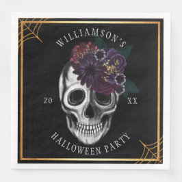 Zwart & Goud Moody Bloemen Halloween Skull Party Servet