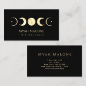 Zwart & Goud Moon Phase Yoga Spirituele Coach Visitekaartje (Voorkant / Achterkant)