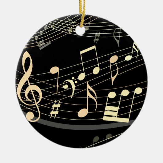 Zwart Goud Musical Kerstversiering Gepersonaliseer Keramisch Ornament (Voorkant)