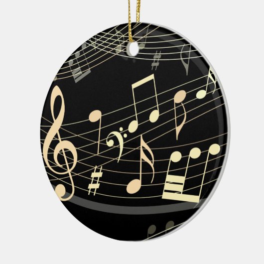 Zwart Goud Musical Kerstversiering Gepersonaliseer Keramisch Ornament (Links)
