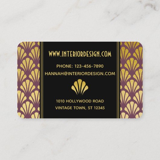 Zwart, goud, muve art deco voor patroonbeeld visitekaartje (Achterkant)
