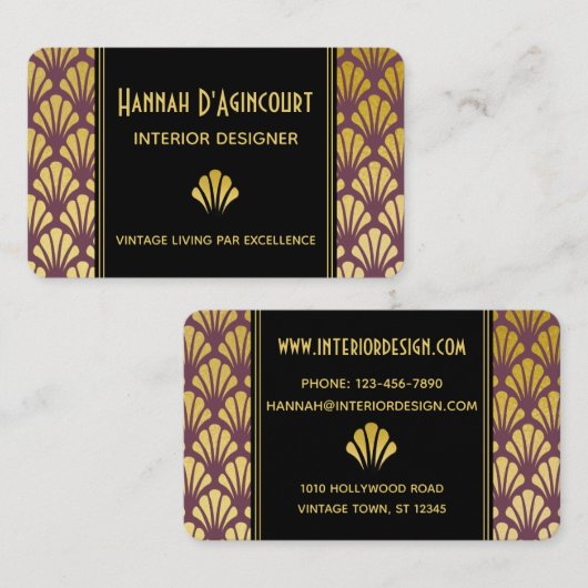 Zwart, goud, muve art deco voor patroonbeeld visitekaartje (Voorkant / Achterkant)