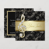 Zwart Goud Muziek Treble Clef Overweging Kaart (Voorkant / Achterkant)