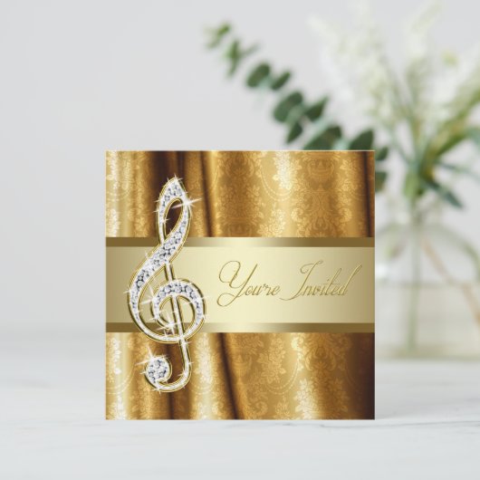 Zwart Goud Muziek Treble Clef Overwegingen Uitnodi Kaart (Staand voorkant)