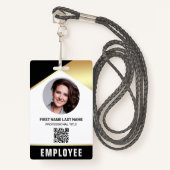 Zwart Goud Naam Foto QR Code Medewerker ID Kaart Badge (Voorkant met draagriem)